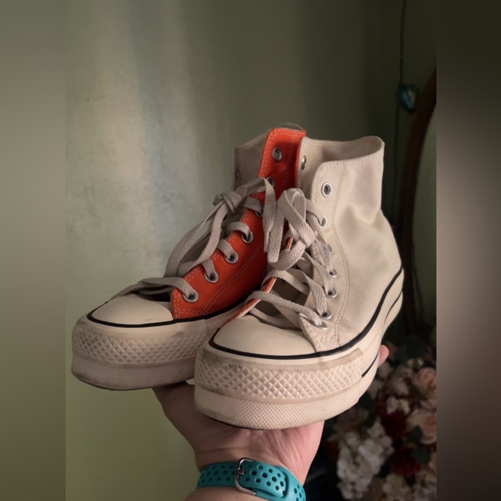 Custom orange and cream platform converse